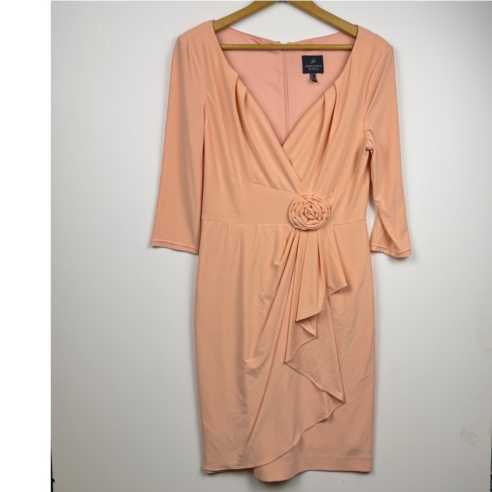 Adrianna Papell Peach Semi Formal Rosette Ruffle Figure Flattering Dress Size 6